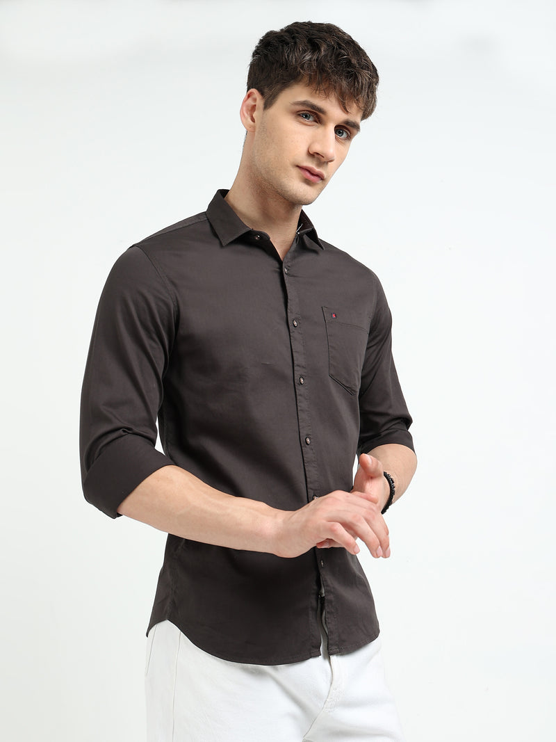 Dk Green Solid Slim Fit Casual Shirts