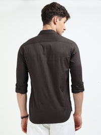 Dk Green Solid Slim Fit Casual Shirts