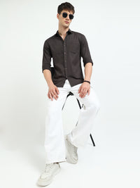 Dk Green Solid Slim Fit Casual Shirts