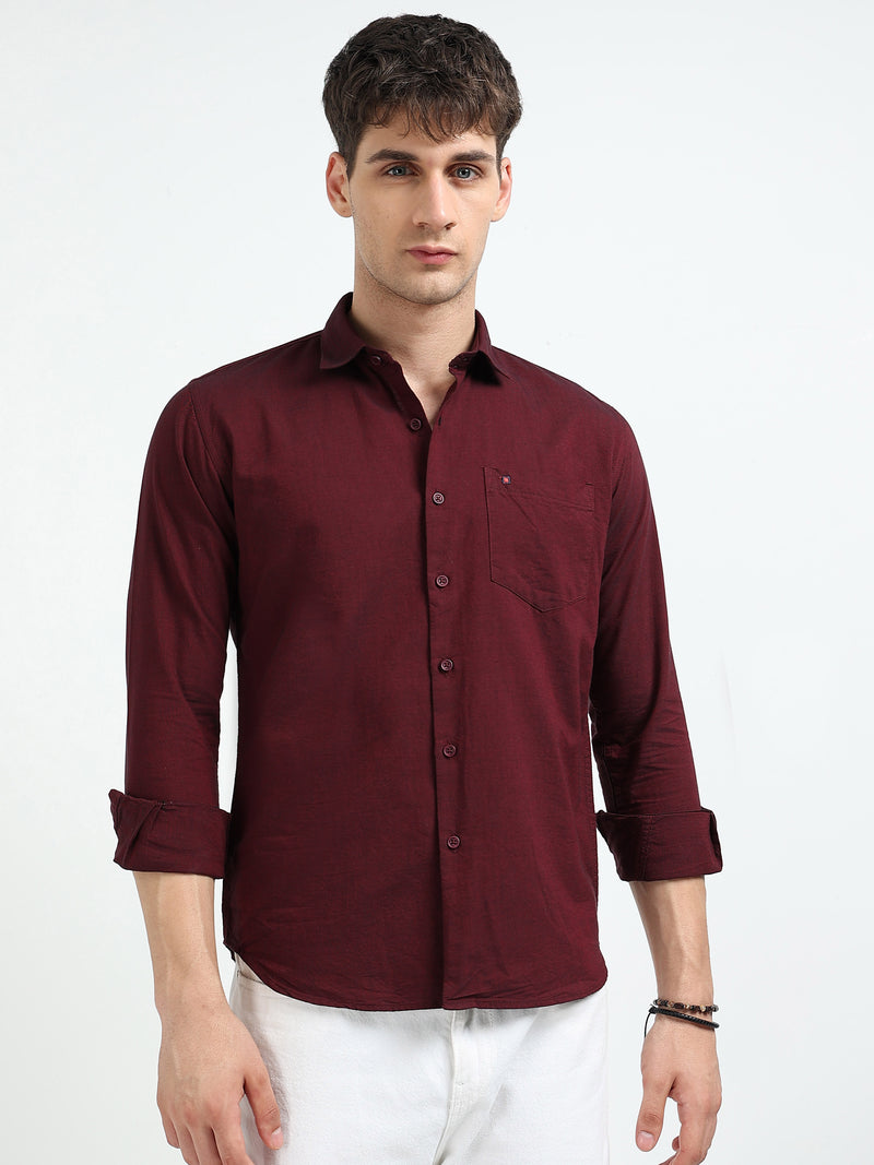 Maroon Solid Slim Fit Casual Shirts