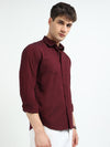Maroon Solid Slim Fit Casual Shirts