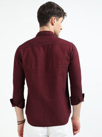 Maroon Solid Slim Fit Casual Shirts
