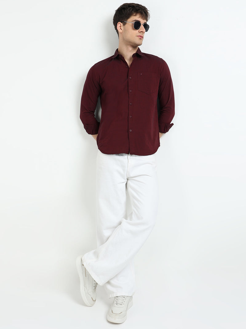 Maroon Solid Slim Fit Casual Shirts