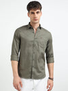 Green Solid Slim Fit Casual Shirts