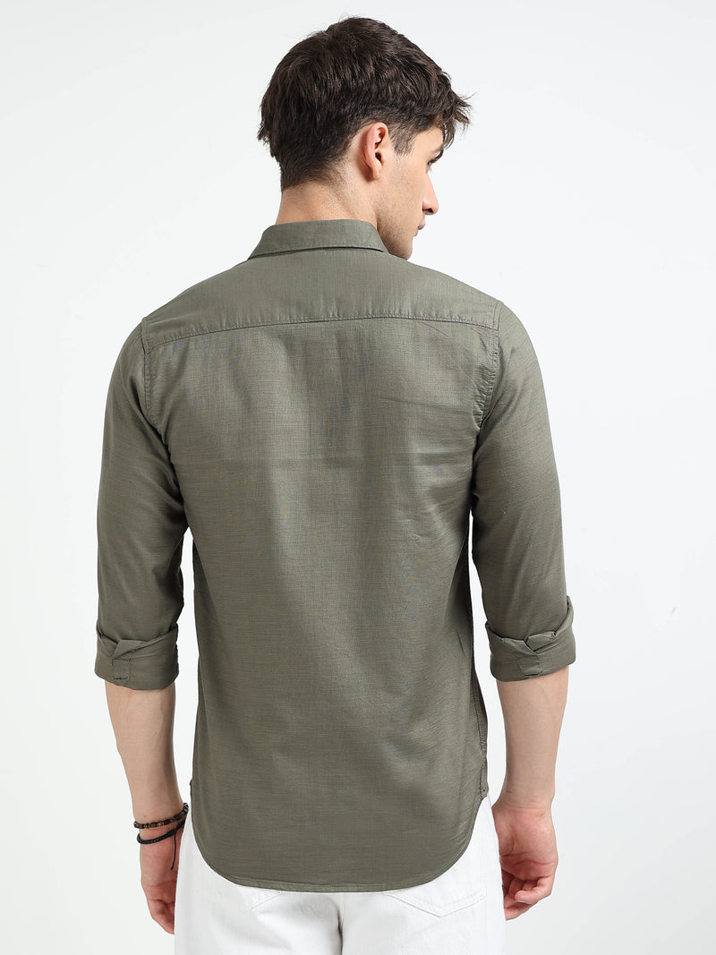 Green Solid Slim Fit Casual Shirts