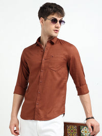 Rust Solid Slim Fit Casual Shirts