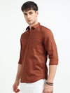 Rust Solid Slim Fit Casual Shirts