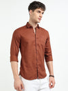 Rust Solid Slim Fit Casual Shirts
