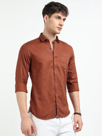 Rust Solid Slim Fit Casual Shirts
