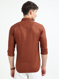 Rust Solid Slim Fit Casual Shirts
