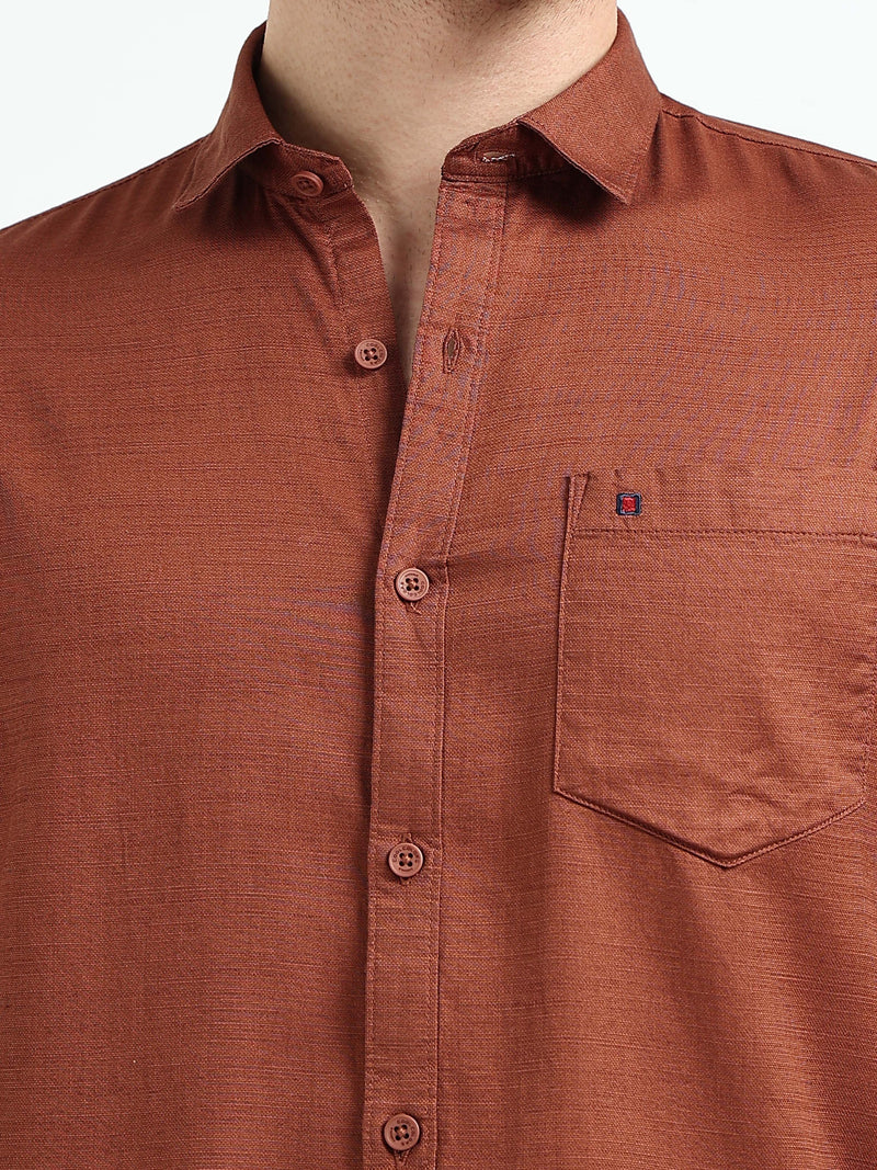 Rust Solid Slim Fit Casual Shirts