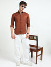Rust Solid Slim Fit Casual Shirts