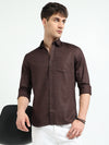 Dk Brown Solid Slim Fit Casual Shirts