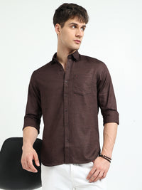 Dk Brown Solid Slim Fit Casual Shirts