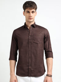 Dk Brown Solid Slim Fit Casual Shirts