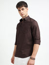 Dk Brown Solid Slim Fit Casual Shirts