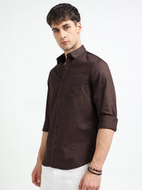 Dk Brown Solid Slim Fit Casual Shirts