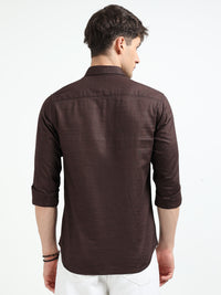 Dk Brown Solid Slim Fit Casual Shirts