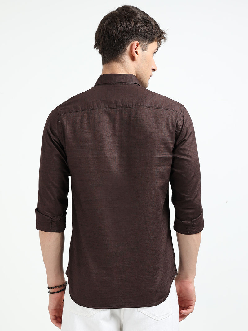 Dk Brown Solid Slim Fit Casual Shirts