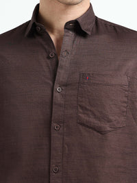 Dk Brown Solid Slim Fit Casual Shirts