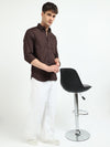 Dk Brown Solid Slim Fit Casual Shirts