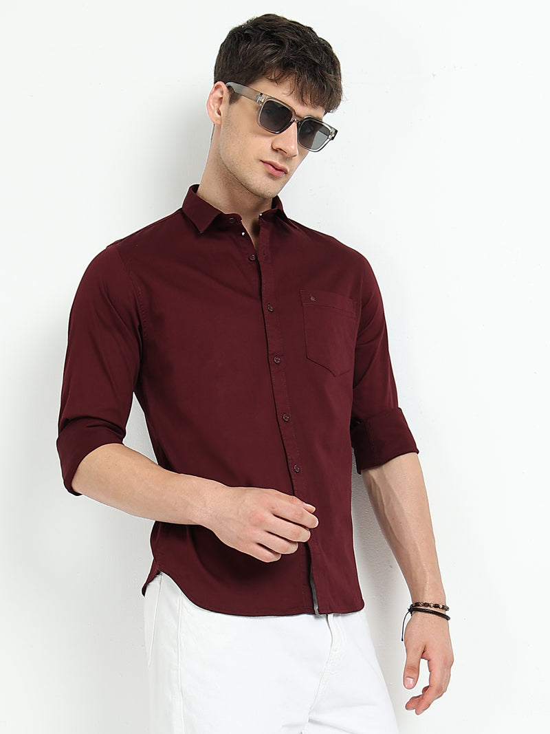Maroon Solid Slim Fit Casual Shirts