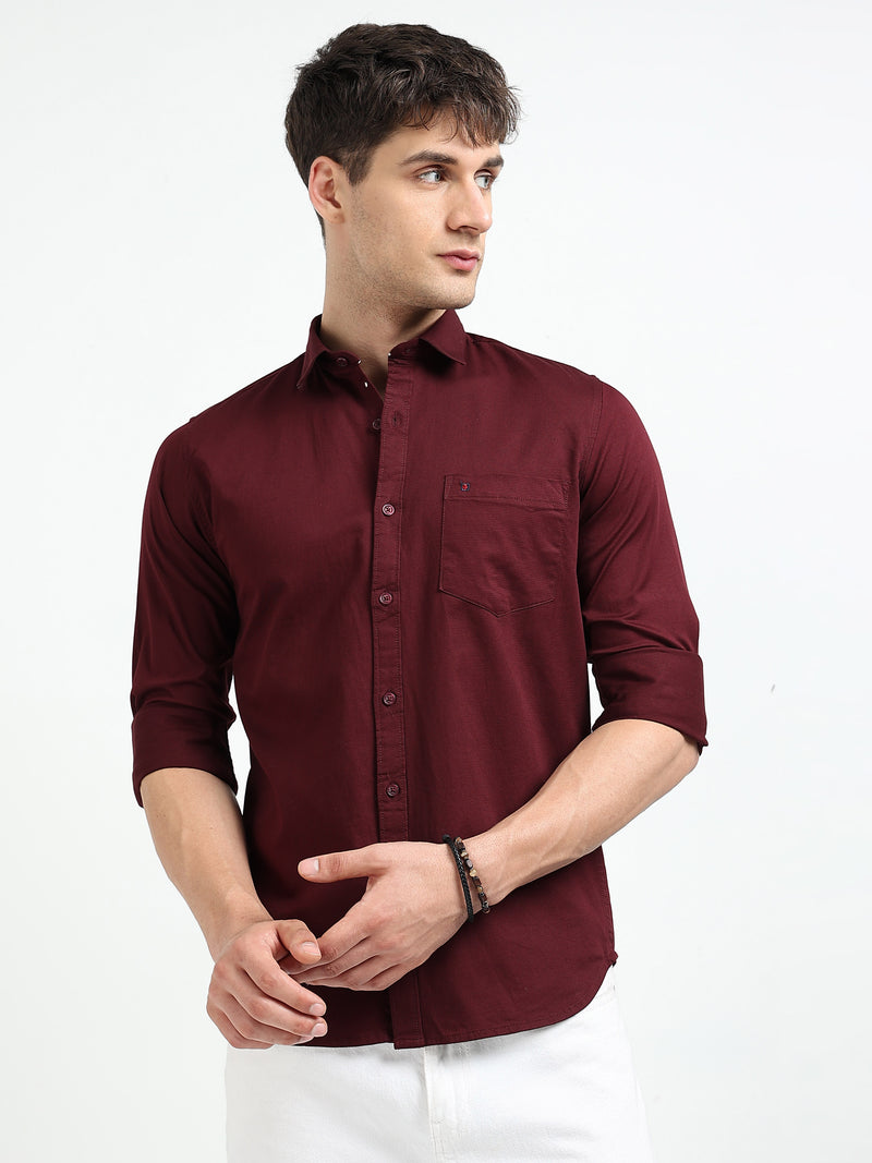Maroon Solid Slim Fit Casual Shirts