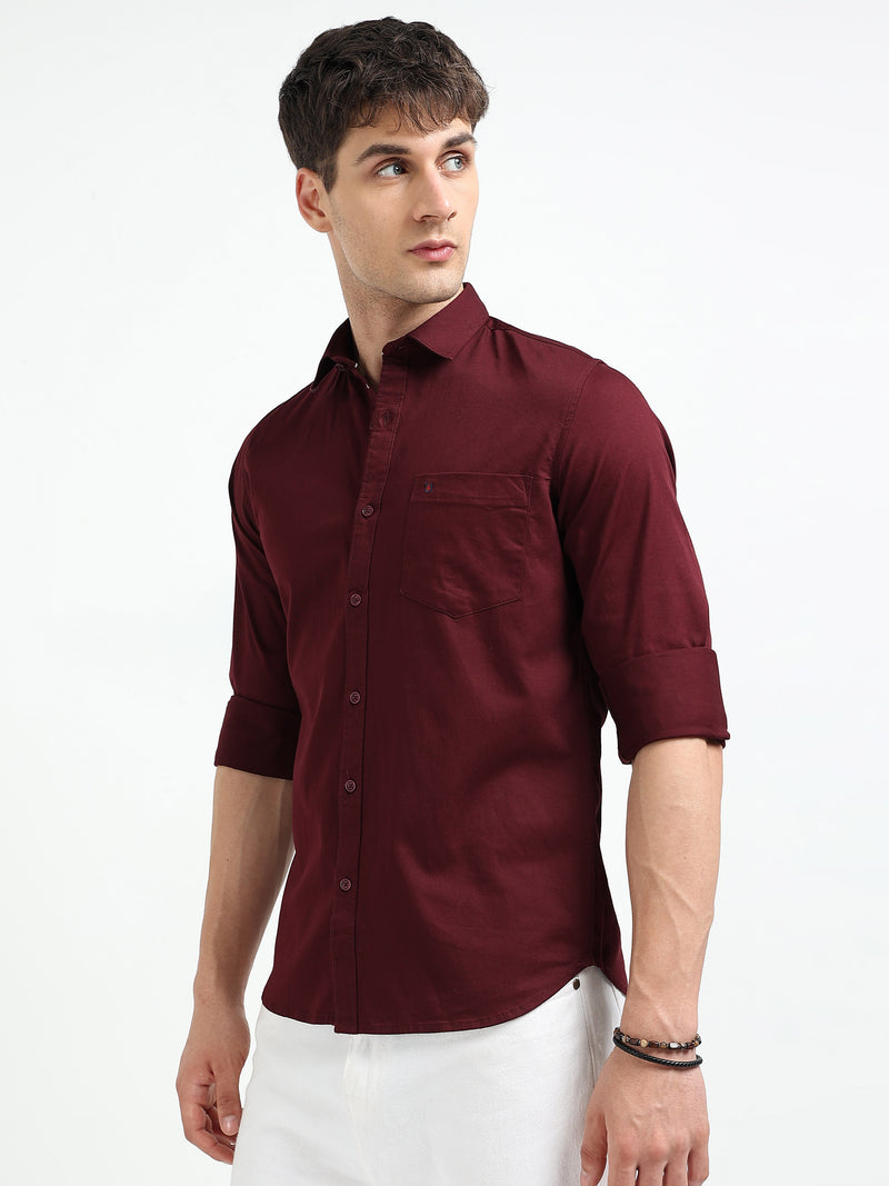 Maroon Solid Slim Fit Casual Shirts