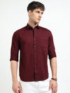 Maroon Solid Slim Fit Casual Shirts