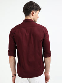 Maroon Solid Slim Fit Casual Shirts