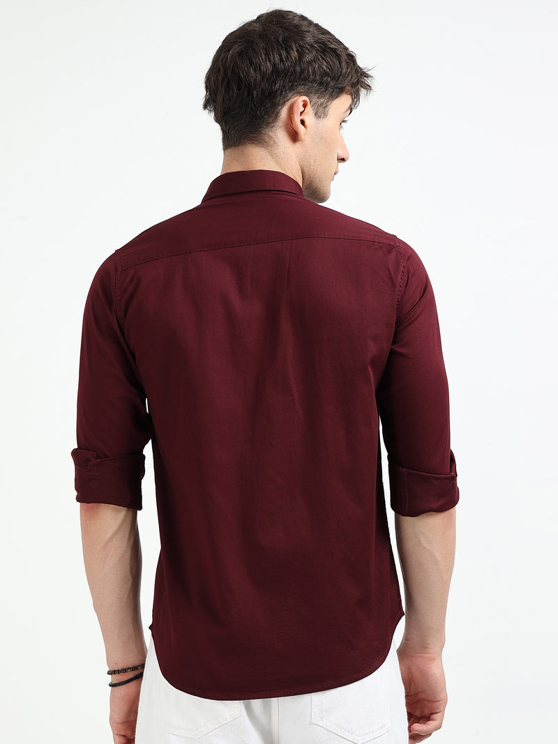 Maroon Solid Slim Fit Casual Shirts
