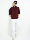 Maroon Solid Slim Fit Casual Shirts