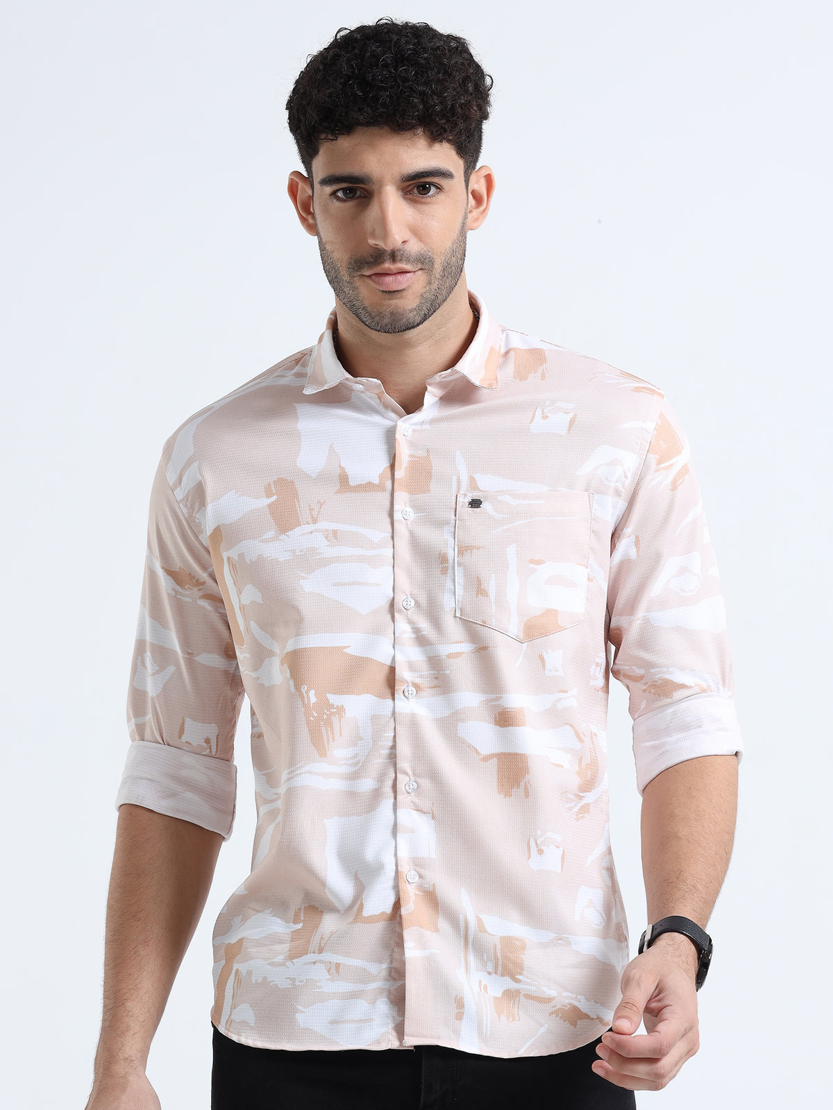 Shop Men's Orange Printed Full Sleeve Casual Slim Fit Shirt Online.