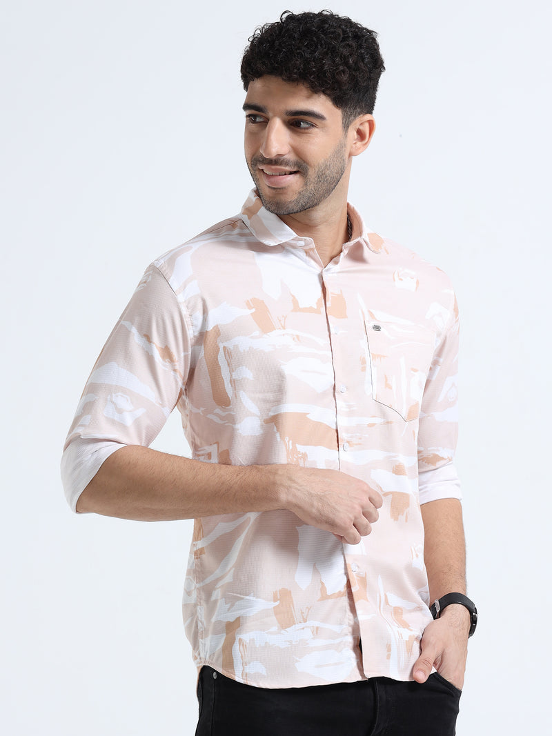 Shop Men's Orange Printed Full Sleeve Casual Slim Fit Shirt Online.