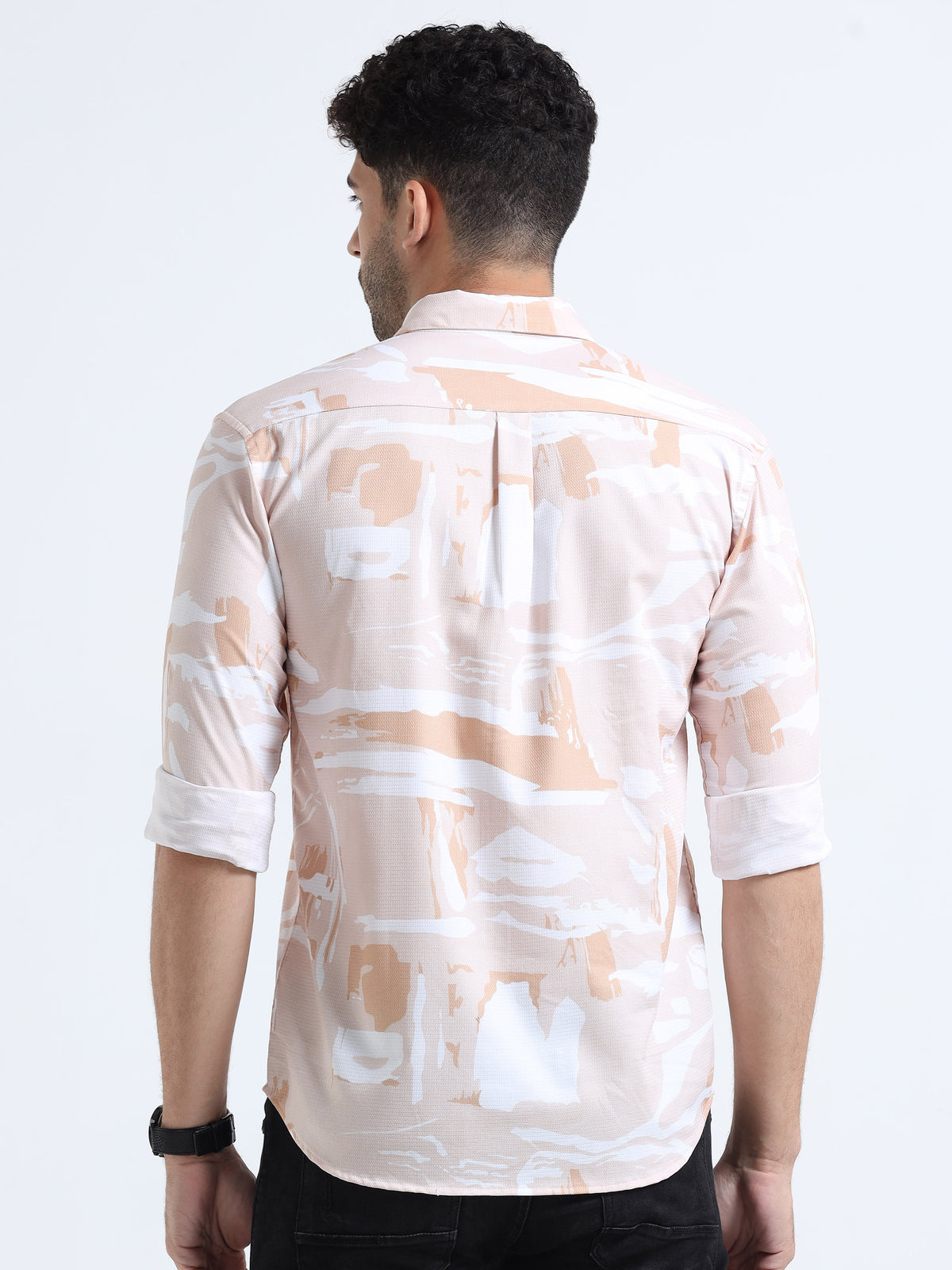 Men's Orange Slim Fit Printed Popcorn Full Sleeve Casual Shirt