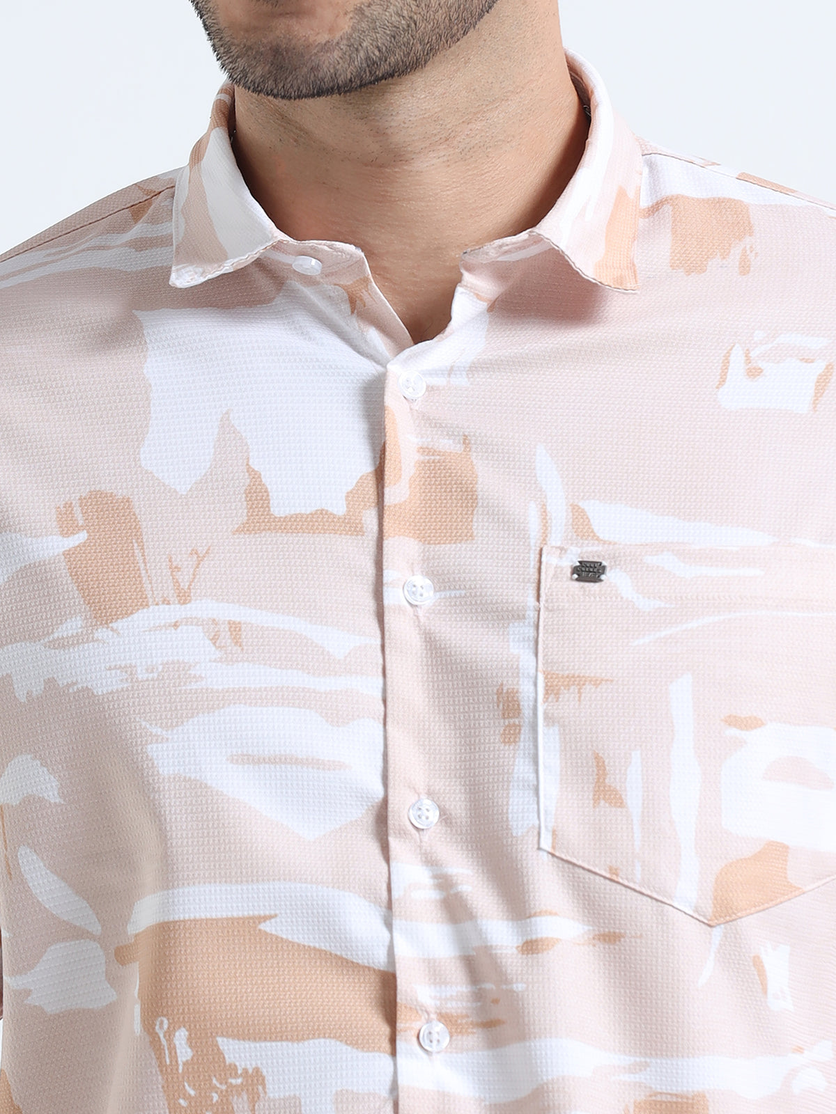 Men's Orange Slim Fit Printed Popcorn Full Sleeve Casual Shirt