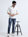 Men's White Slim Fit Solid Popcorn Full Sleeve Casual Shirt