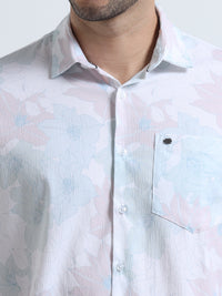 Men's Sky Blue Slim Fit Printed Popcorn Full Sleeve Casual Shirt