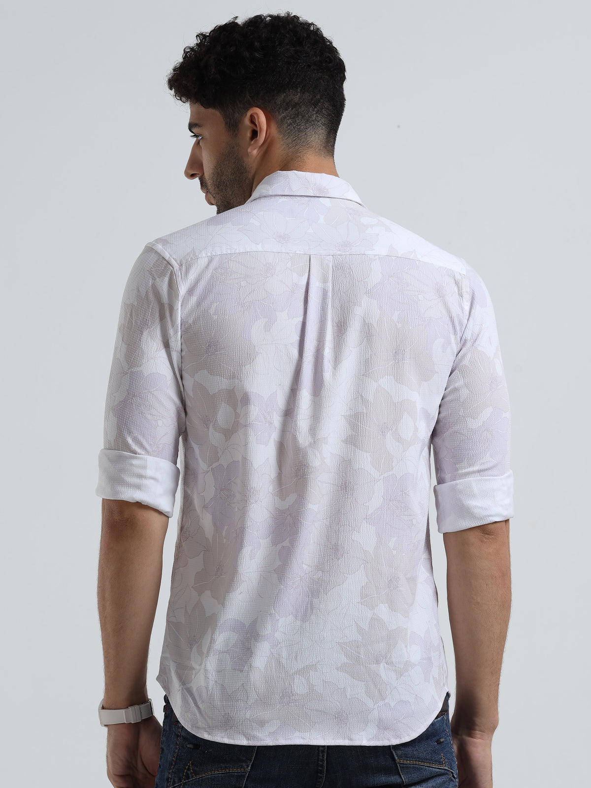 Shop Men's White Popcorn Fabric Casual Slim Fit Shirt Online.