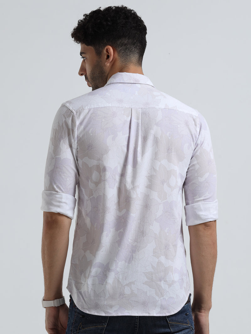 Shop Men's White Popcorn Fabric Casual Slim Fit Shirt Online.