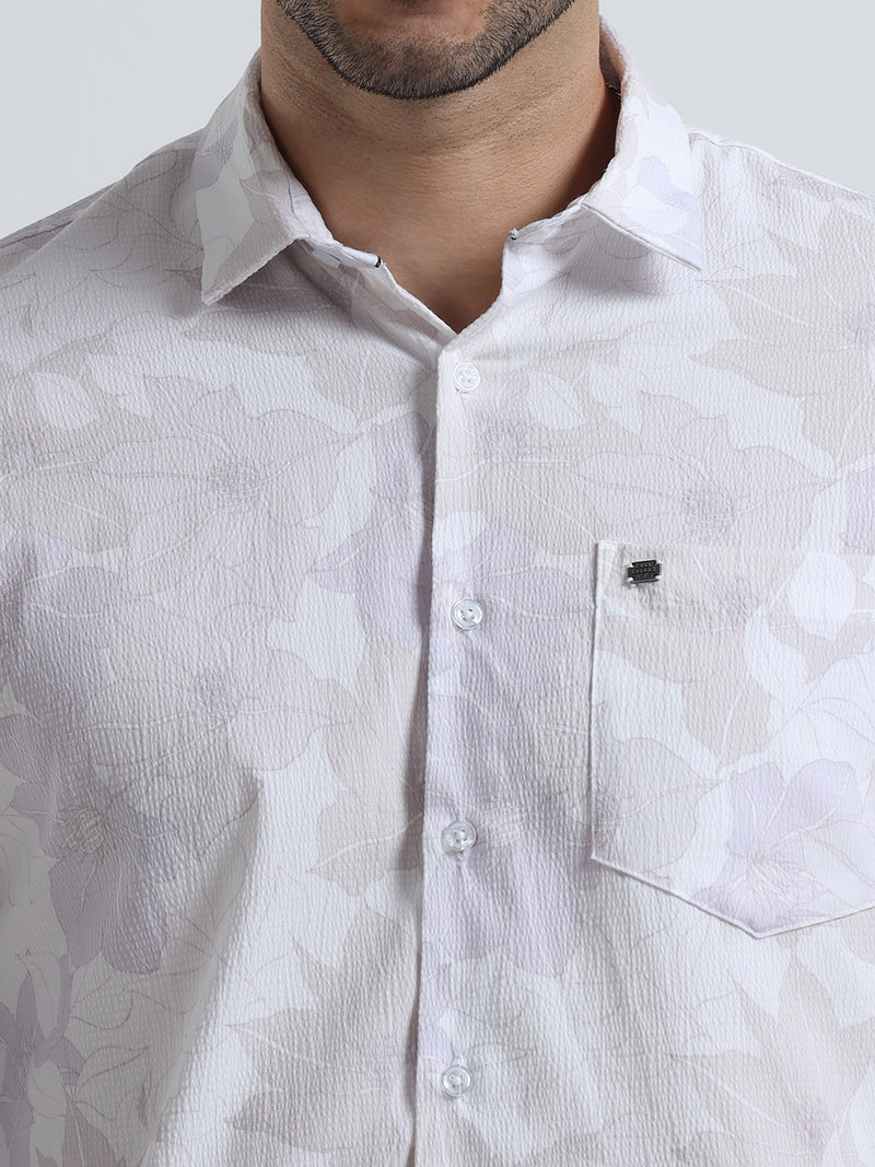 Shop Men's White Popcorn Fabric Casual Slim Fit Shirt Online.