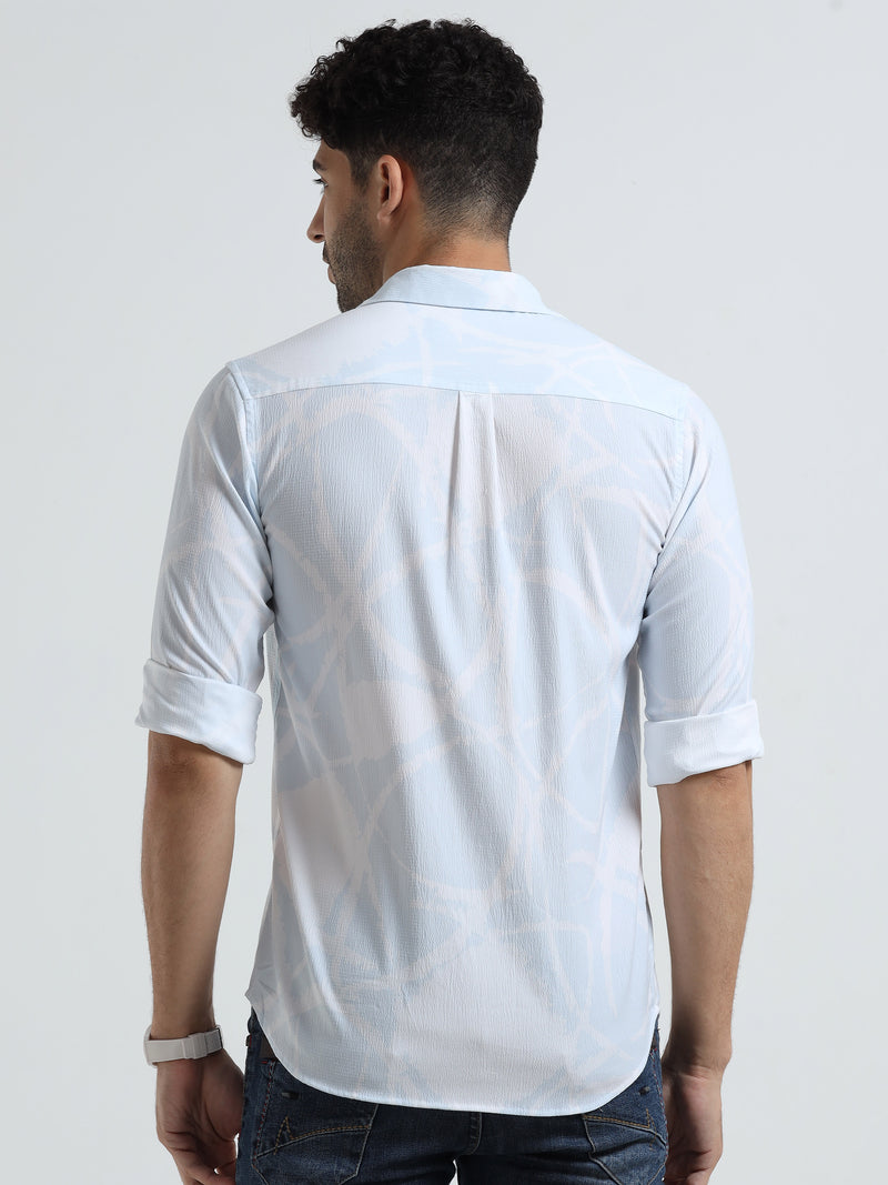 Shop Men's Cream Printed Casual Slim Fit Shirt Online.