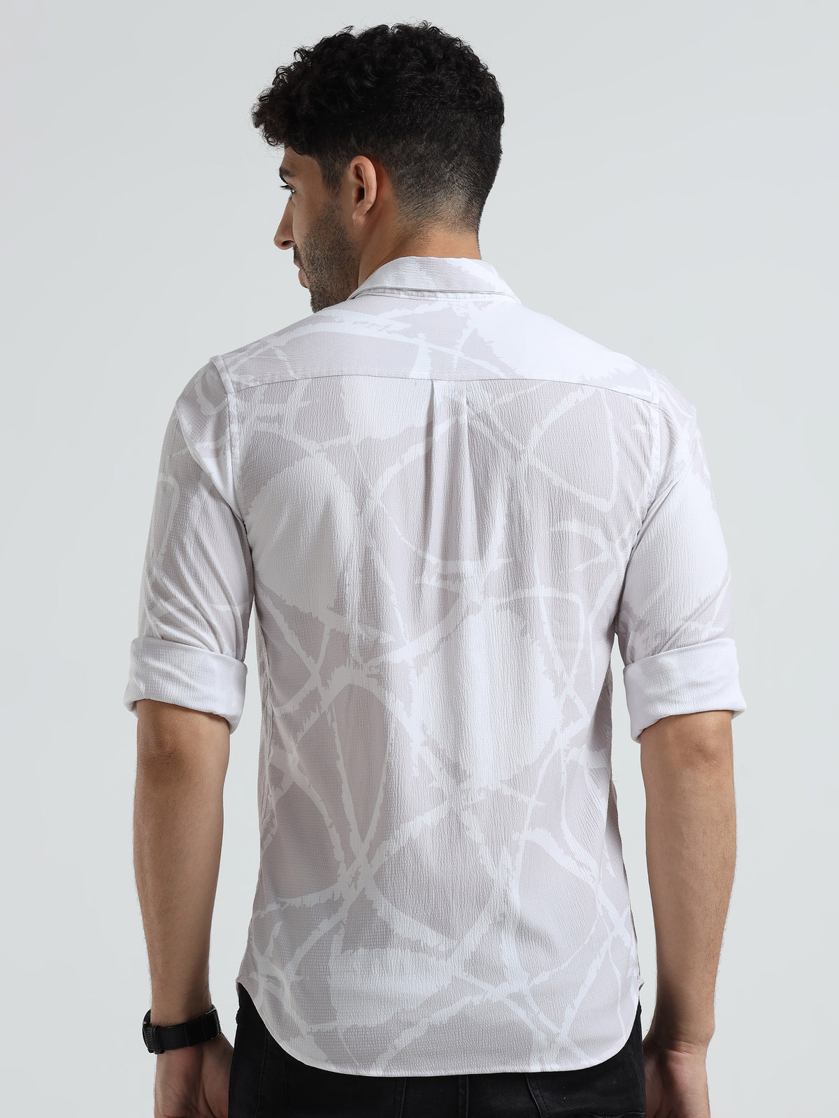 Men's Lavender Grey Slim Fit Printed Popcorn Full Sleeve Casual Shirt