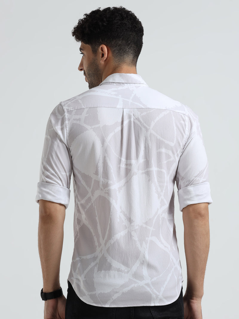 Shop Men's Cream Printed Casual Slim Fit Shirt Online.