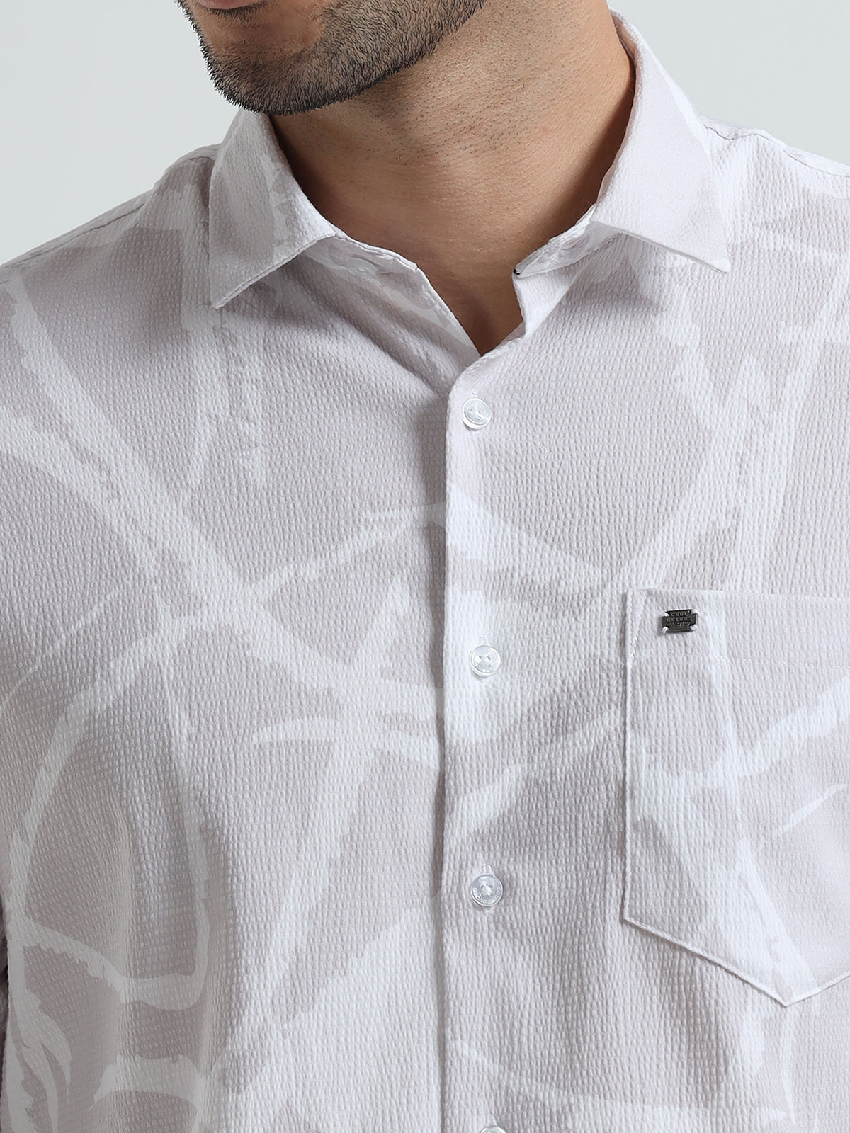 Shop Men's Cream Printed Casual Slim Fit Shirt Online.