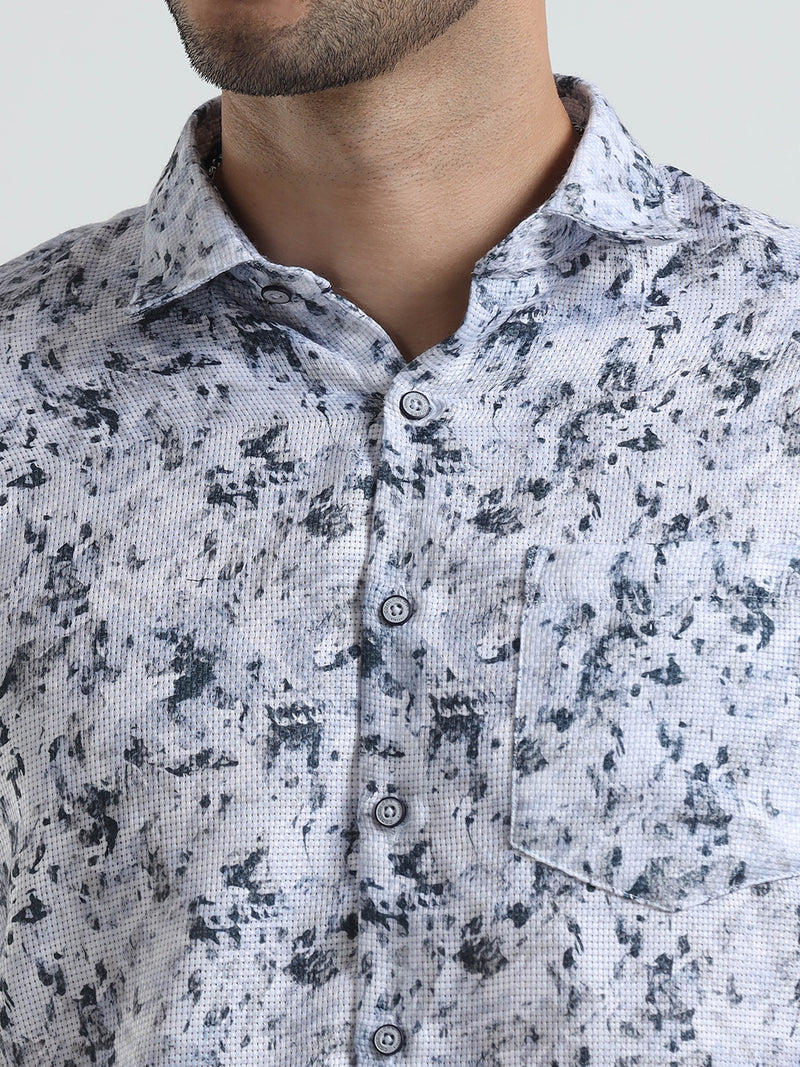 Shop Men's White Printed Full Sleeve Casual Slim Fit Shirt Online.