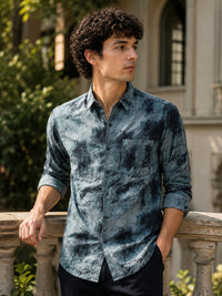 Men Grey Slim Fit Printed Full Sleeve Casual Shirt