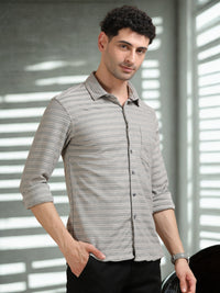 Men Grey Full Sleeve Cotton Knitted Casual Shirt