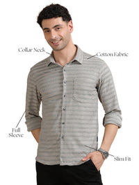 Men Grey Full Sleeve Cotton Knitted Casual Shirt