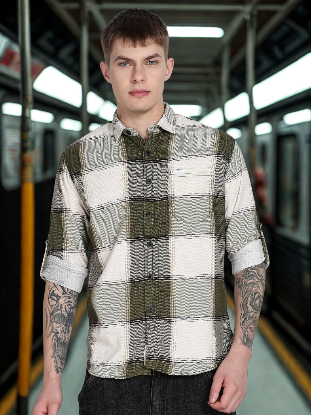 Black Tartan Checks Slim Fit Full Sleeve Shirt